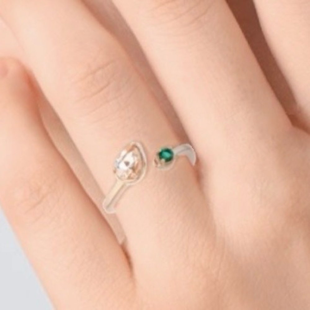 Peach Morganite w/Lab Created Emerald 18k Rose Gold Over 925 Silver Ring 0.62ctw - Picture 4 of 7